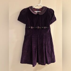 Vtg Sylvia Whyte Girls Sz 6 Purple Velvet Peter Pan Collar Dress Rosettes